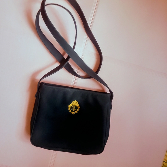Vintage Y2K Lauren Ralph Lauren Small Black Crossbody Embroidered  Gold Crest - Picture 2 of 14